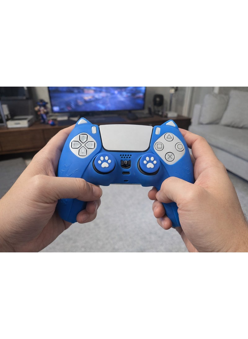 جراب سيليكون أزرق لدراع PS5 تصميم قطط - Image 3